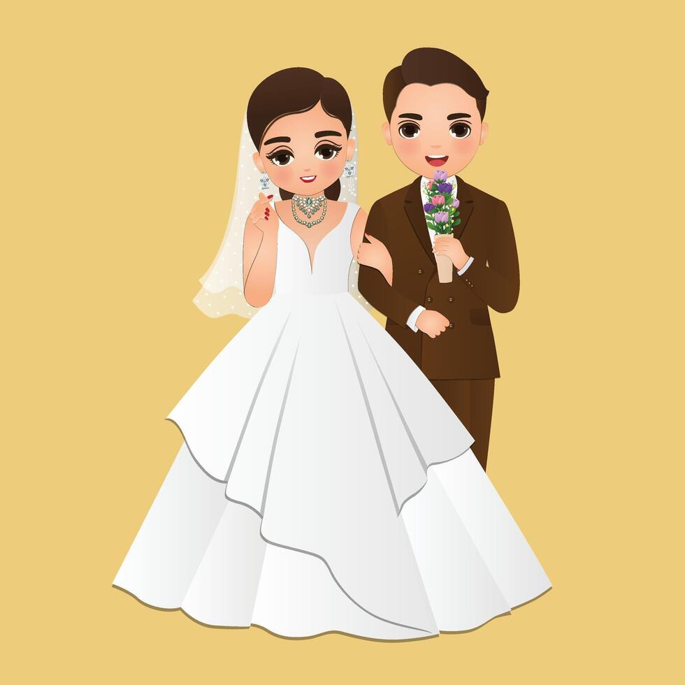 Wedding invitation card the bride and groom cute couple cartoon character vector