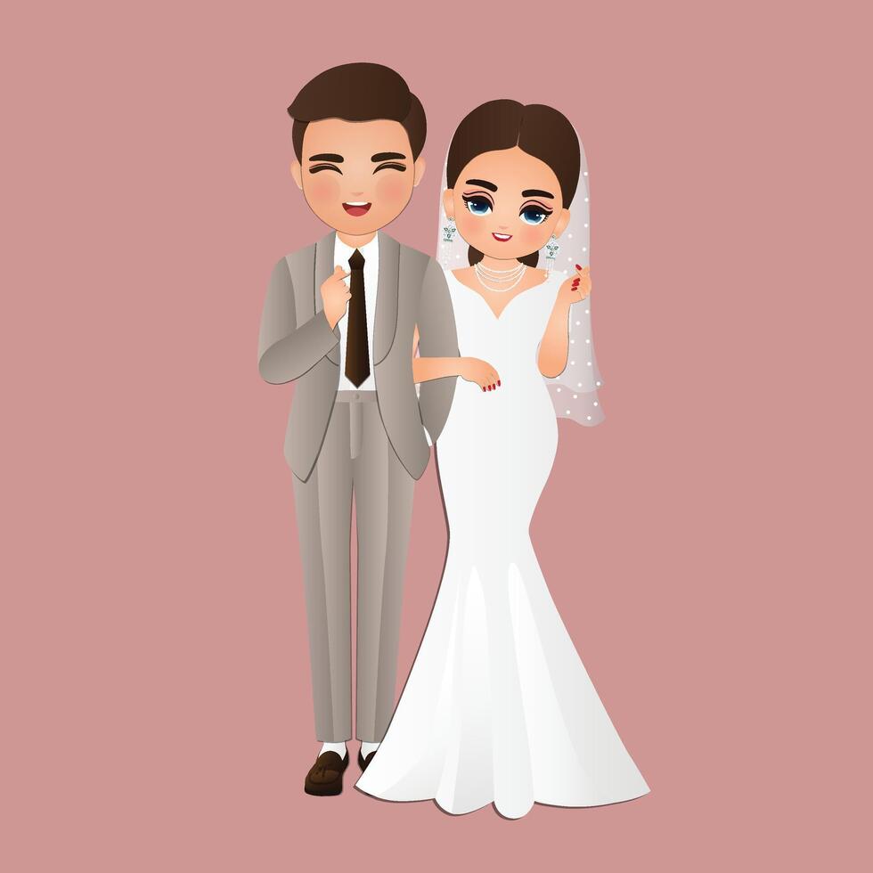 Wedding invitation card the bride and groom cute couple cartoon character vector