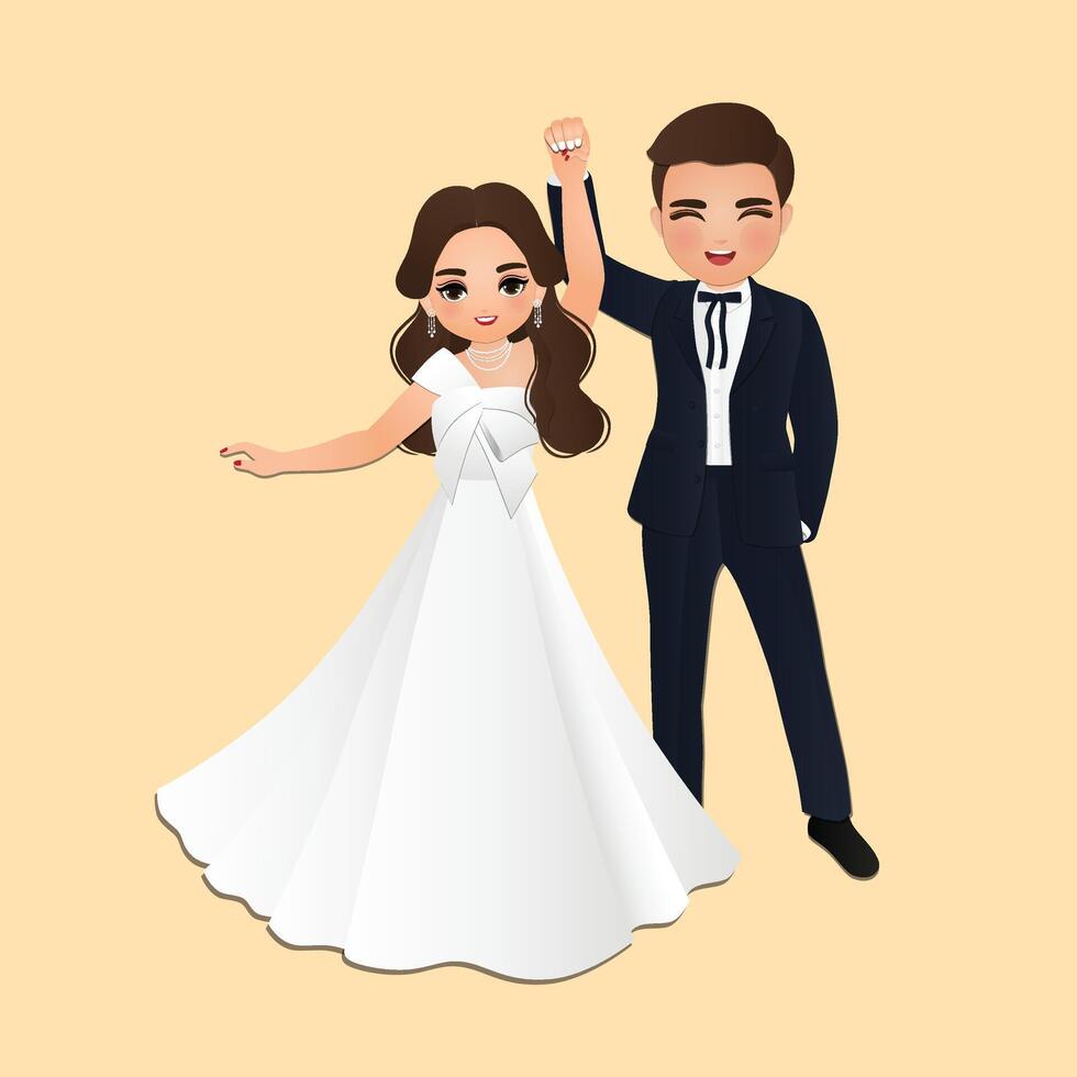 Wedding invitation card the bride and groom cute couple cartoon character vector