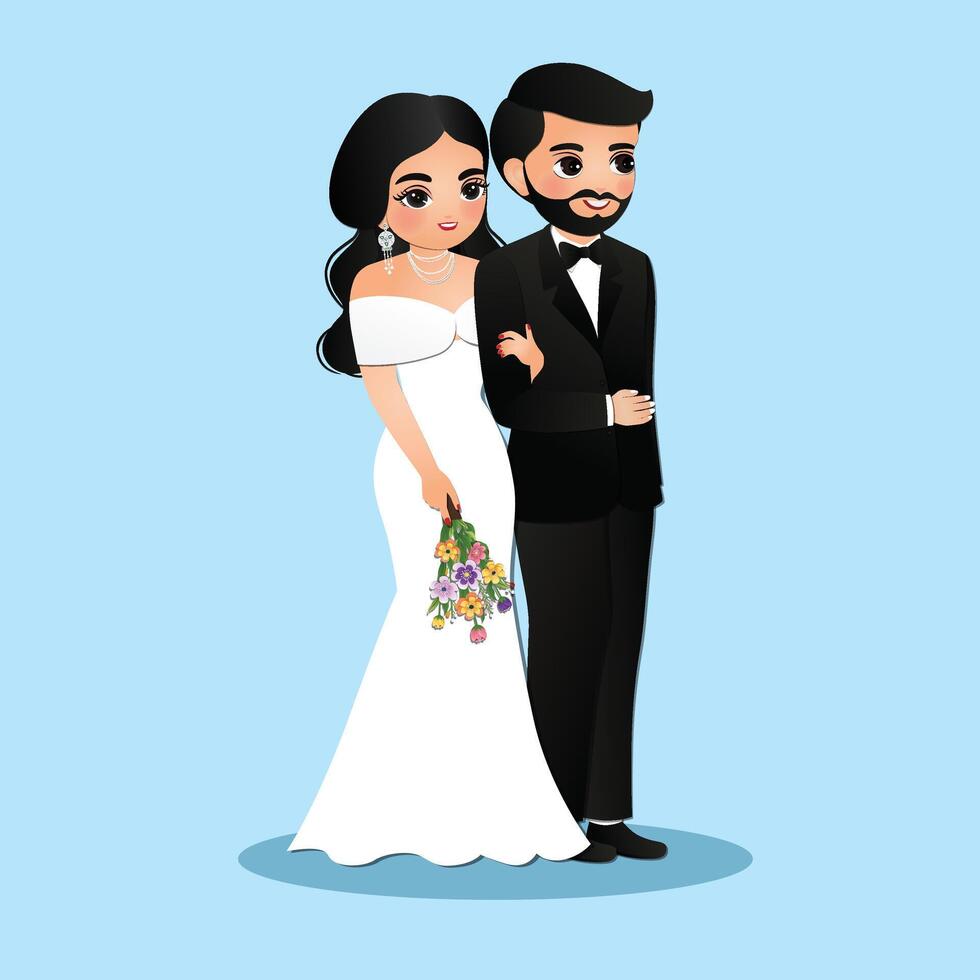 Wedding invitation card the bride and groom cute couple cartoon character vector