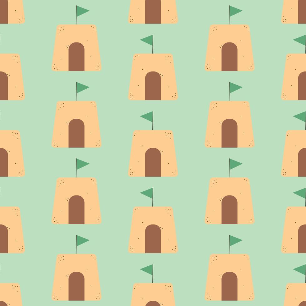 Summer Sand Castle Pattern, Flat Seamless Pattern, Cartoon Castle vector