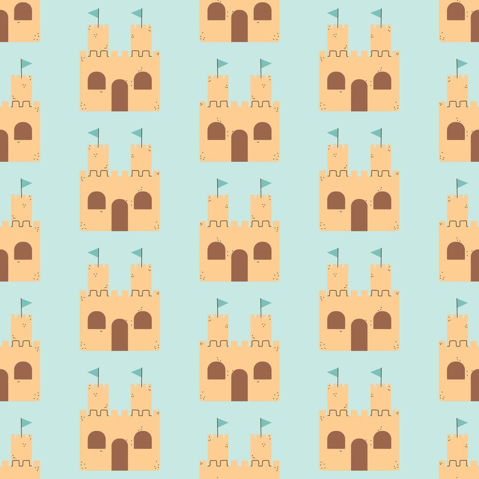 Summer Sand Castle Pattern, Flat Seamless Pattern, Cartoon Castle vector
