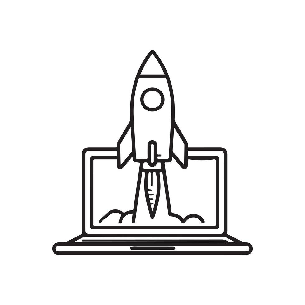 Laptop and Rocket launching icon business illustration design. vector