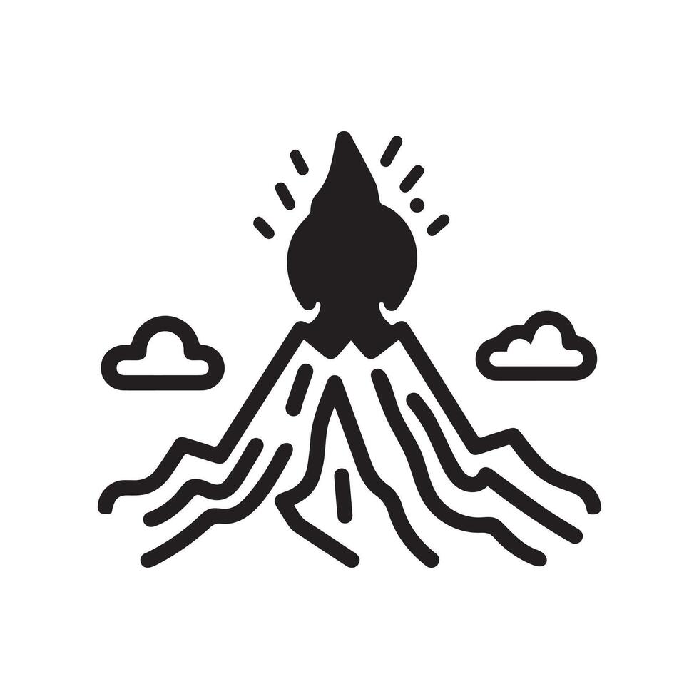 Volcano mountain icon nature light and black design. vector