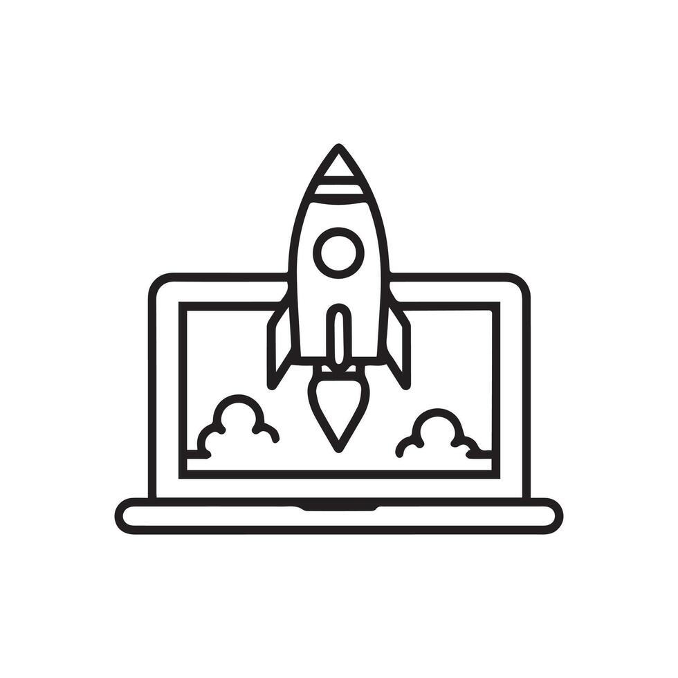 Laptop and Rocket launching icon business illustration design. vector