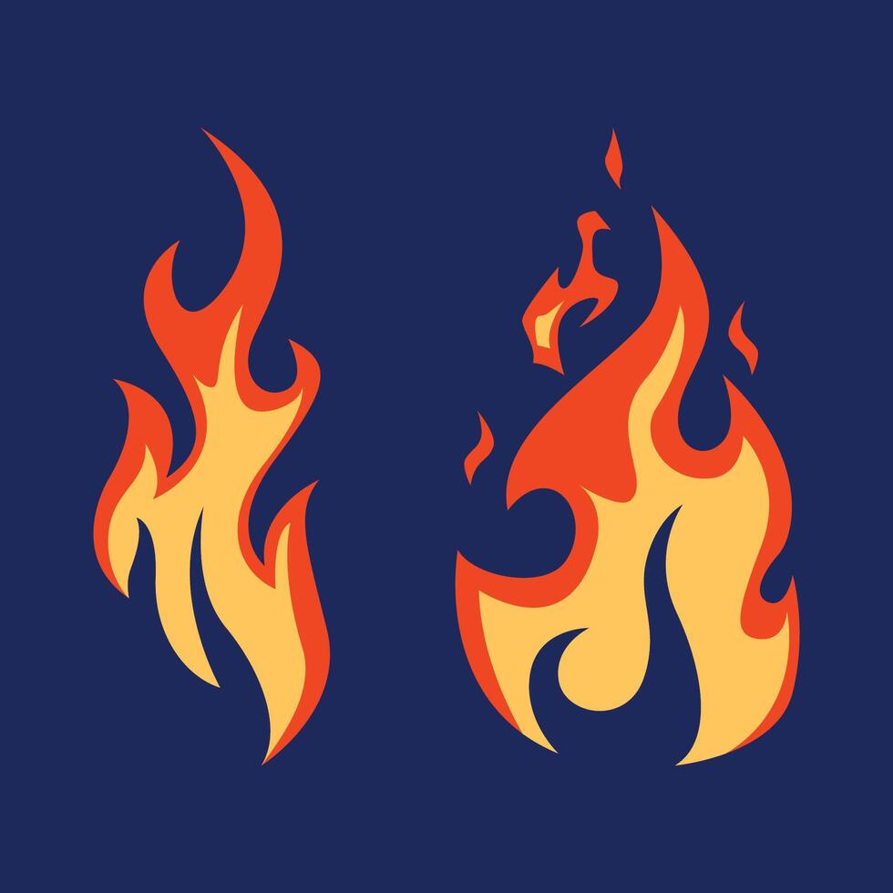 2D fire retro style Flat flames illustration vector