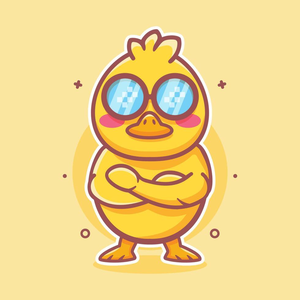 funny duck animal character mascot with crossed arms isolated cartoon in flat style design vector