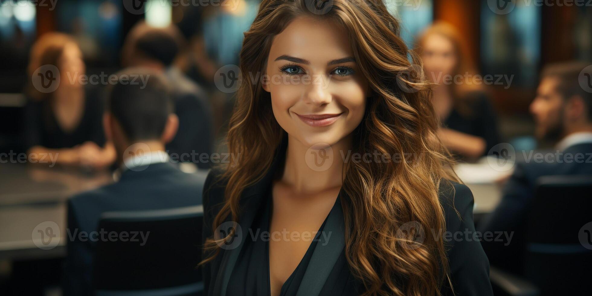 Young Corporate Female Office Worker With Corporate Look in Office Background, . photo