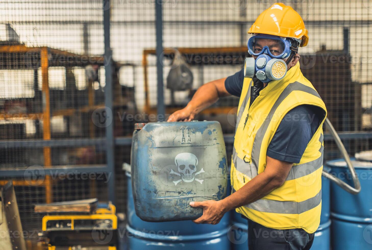 Toxic chemical gas leak safety team working cleaning in danger factory workshop environment contamination safety and protection photo