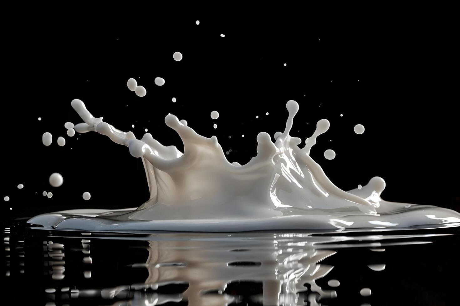 Splash of white milk on a black background. 3d rendering photo