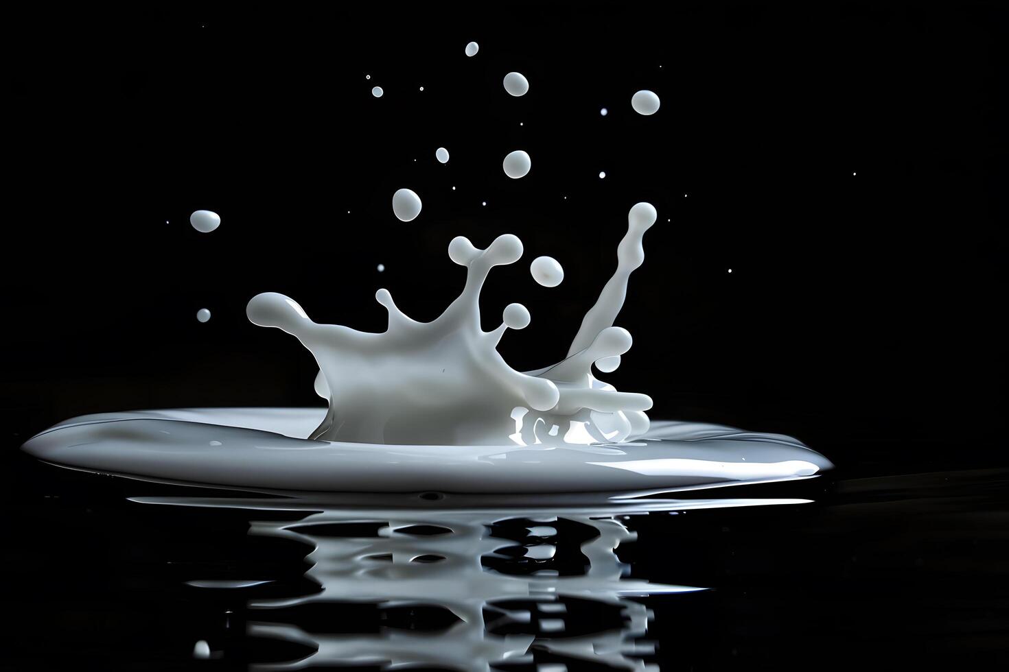 Splash of white milk on a black background. 3d rendering photo