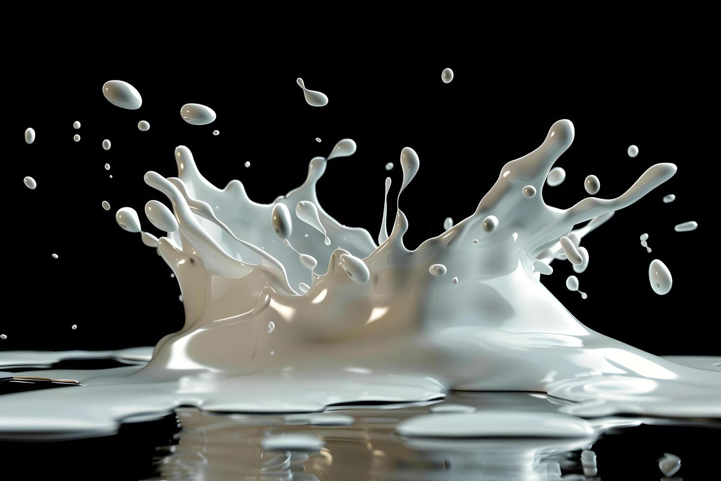 Splash of white milk on a black background. 3d rendering photo