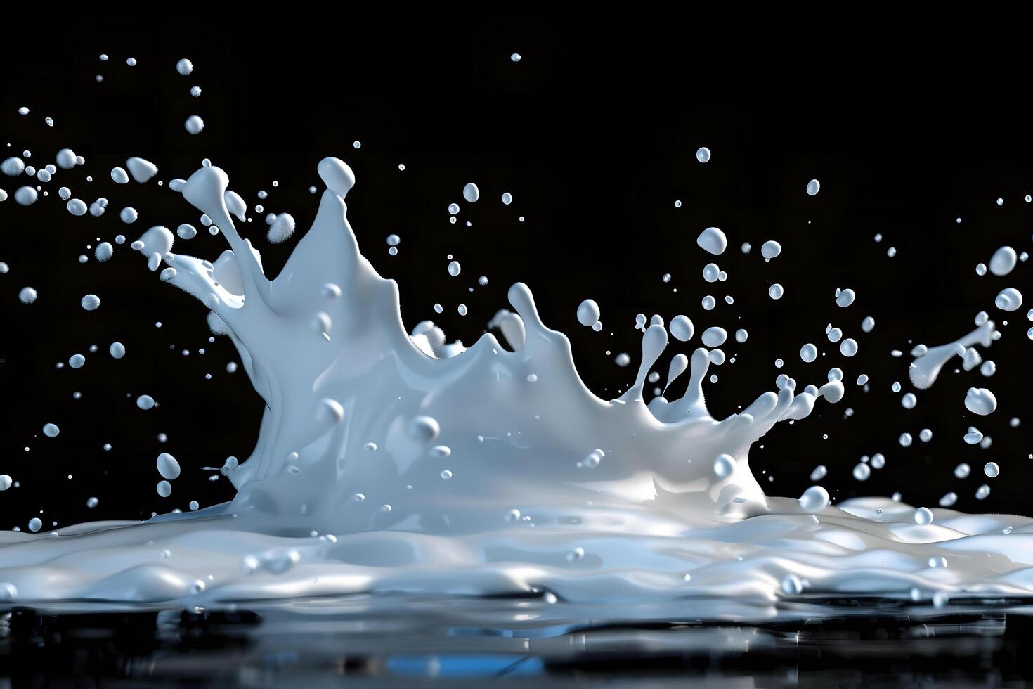 Splash of white milk on a black background. 3d rendering photo