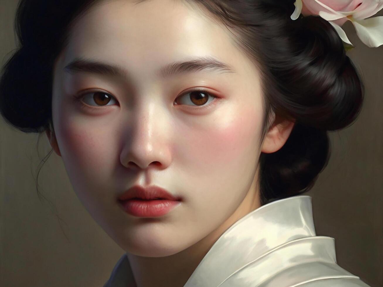 Beauty portrait of with clean healthy skin. Smiling dreamy beauty photo