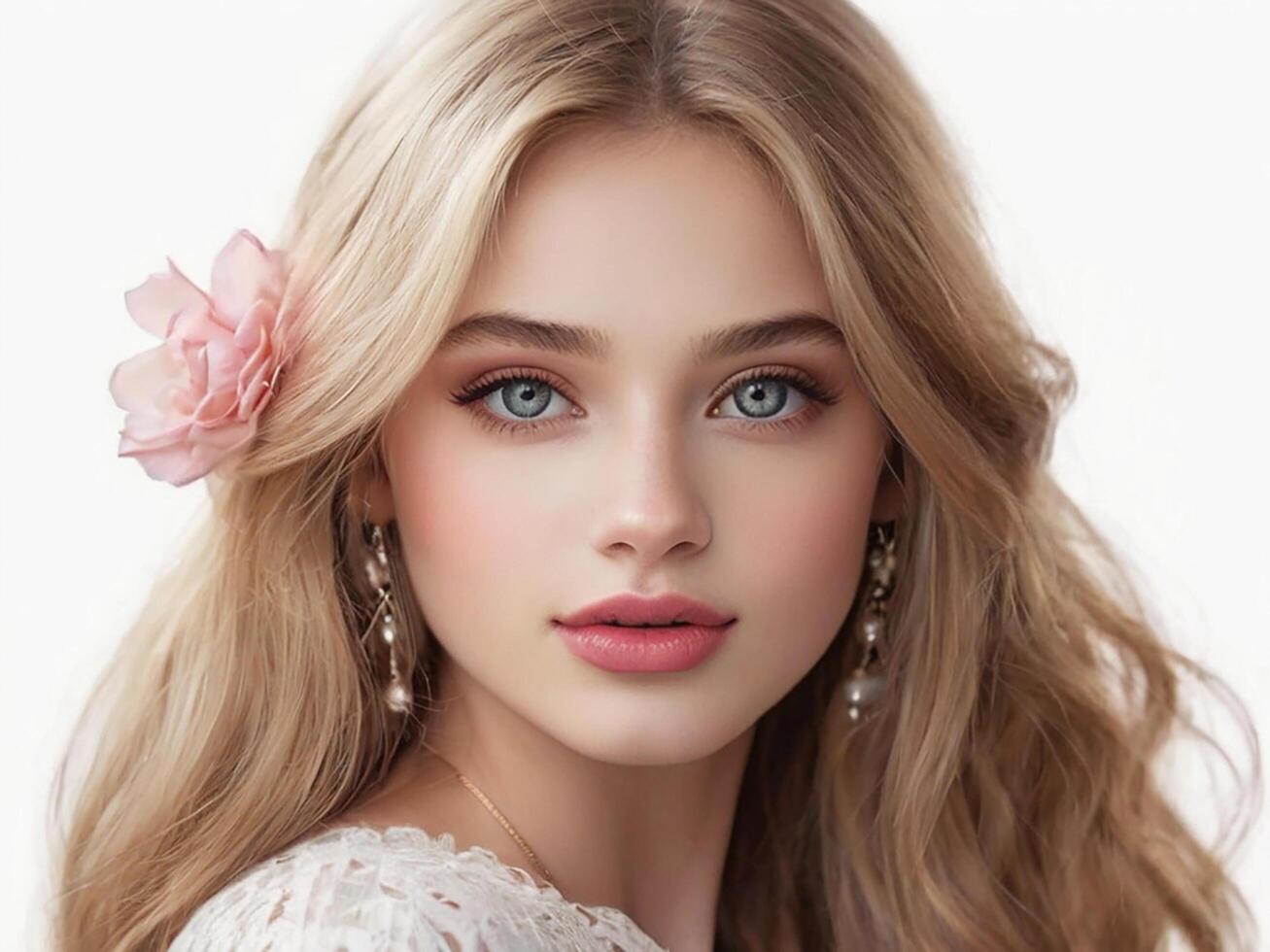 Beauty portrait of with clean healthy skin. Smiling dreamy beauty photo