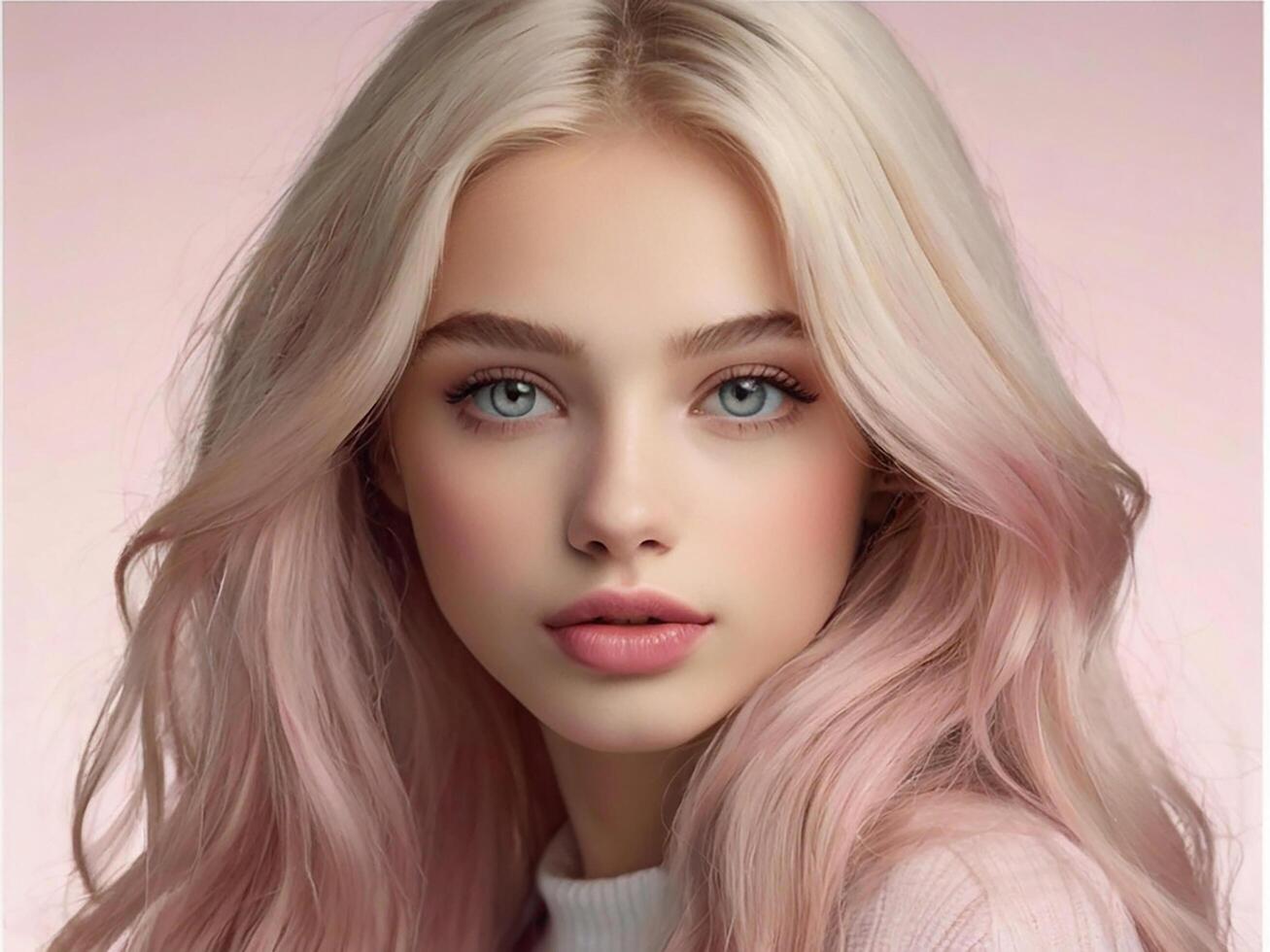 Beauty portrait of with clean healthy skin. Smiling dreamy beauty photo