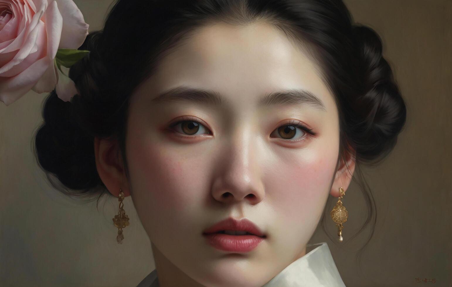Beauty portrait of with clean healthy skin. Smiling dreamy beauty photo