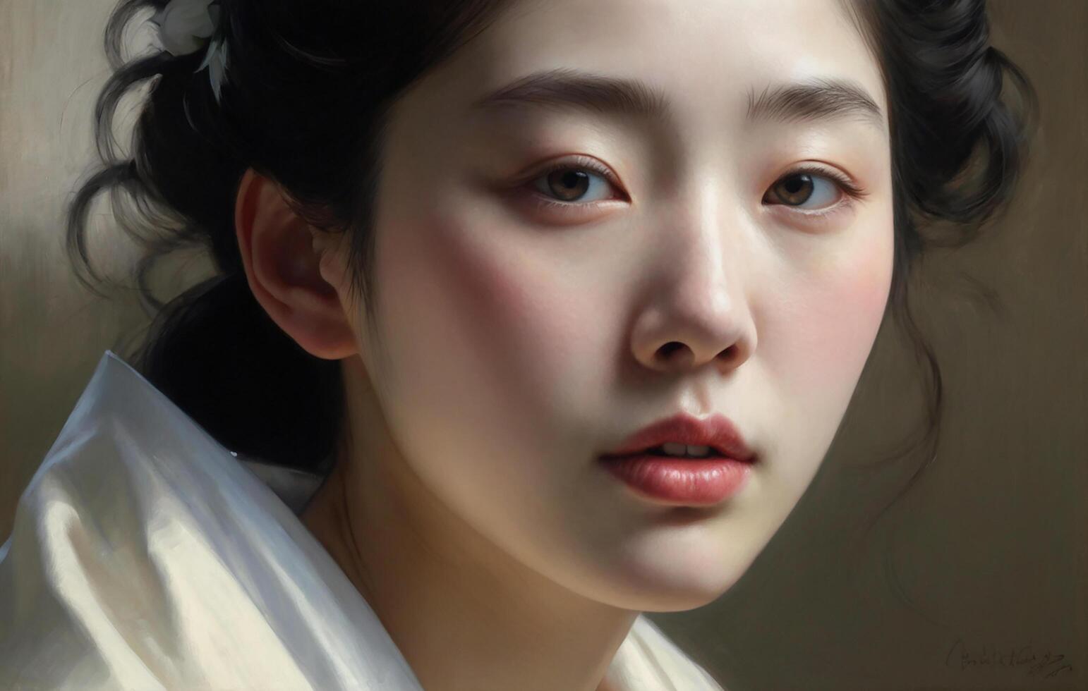 Beauty portrait of with clean healthy skin. Smiling dreamy beauty photo