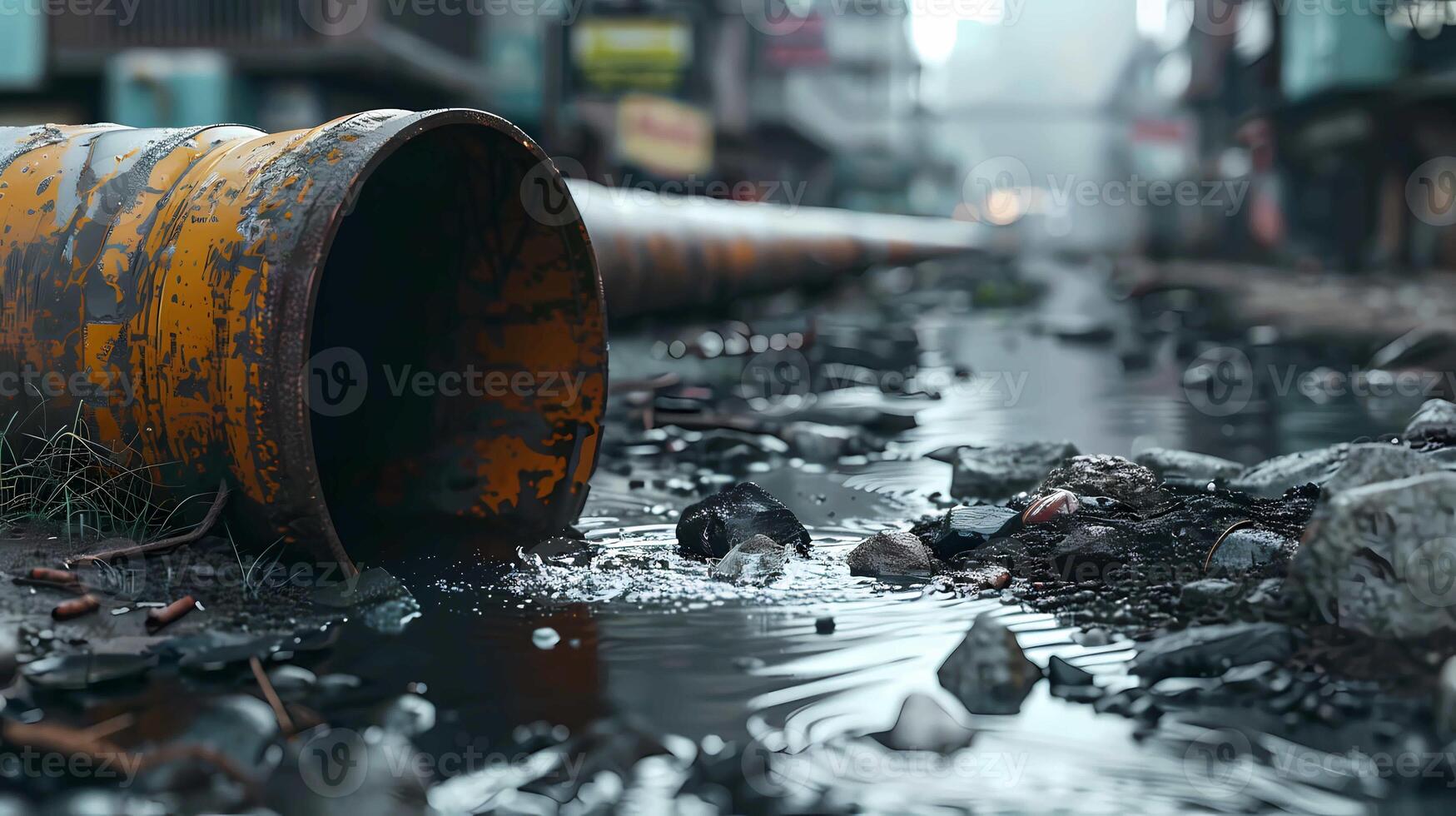 City pollution. Waste dirty sewage water flows from the pipe to the street. City pollution. Waste dirty sewage water flows from the pipe to the street photo