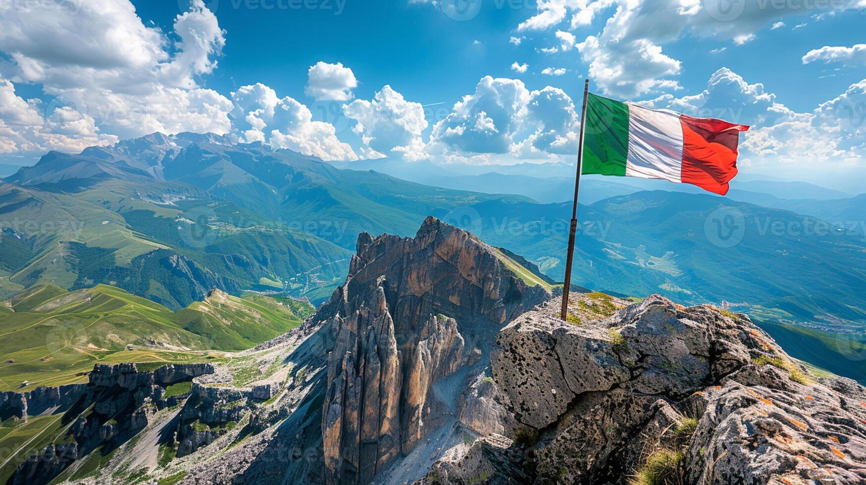 Spectacular italian alps with italy flag in breathtaking alpine beauty overlooking scenic photo