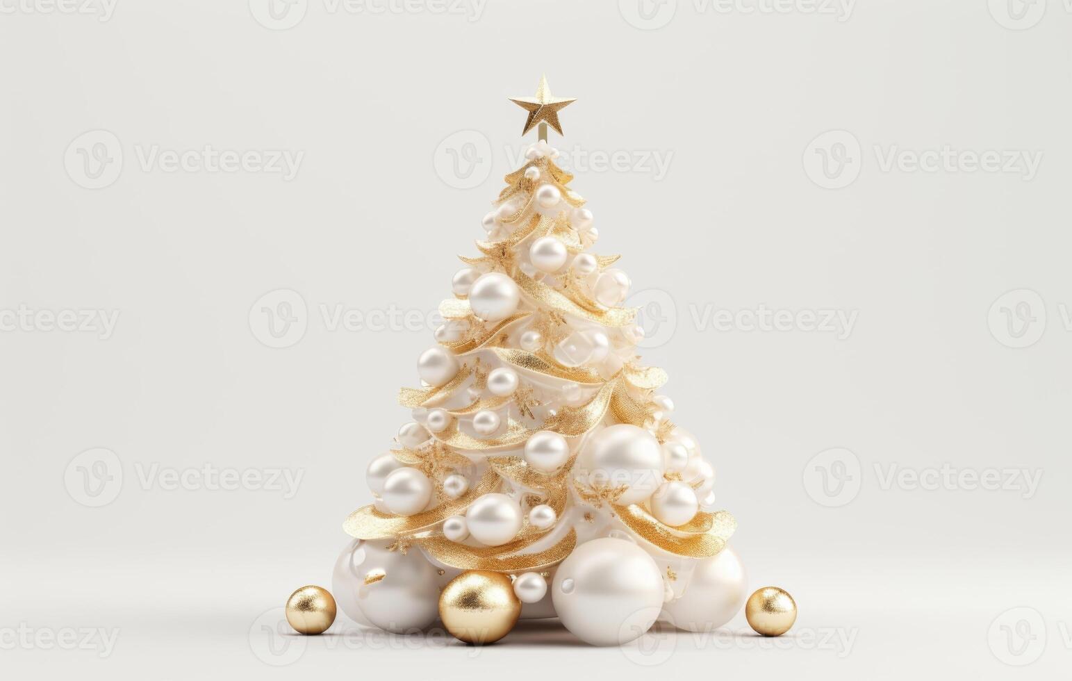 3D rendering of a New Year tree in white and golden colors photo