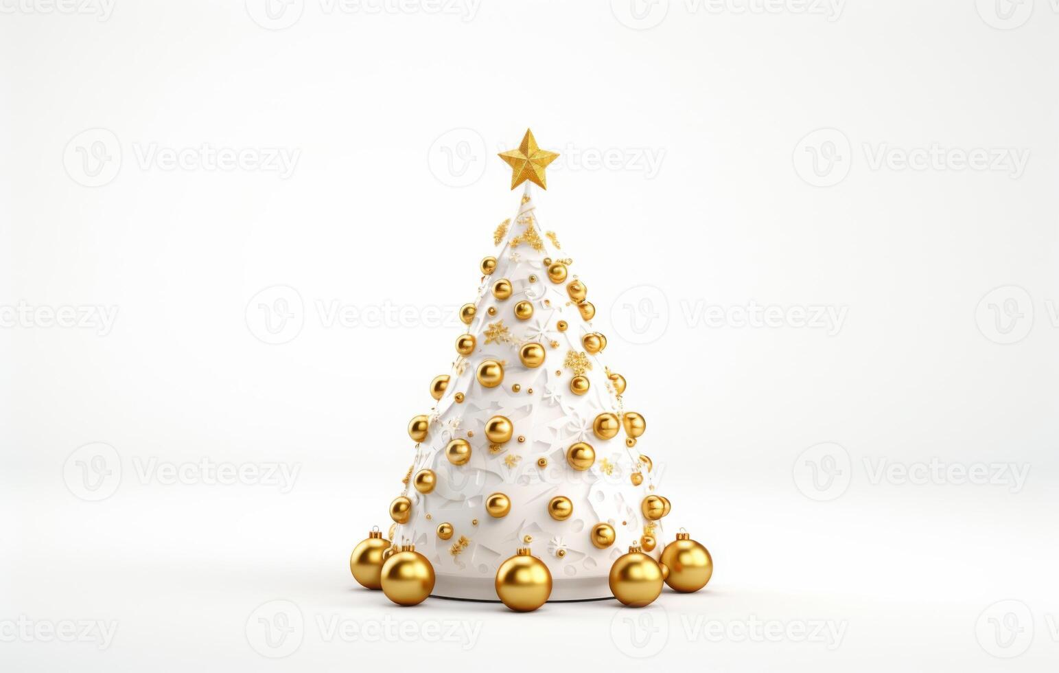 3D rendering of a New Year tree in white and golden colors photo