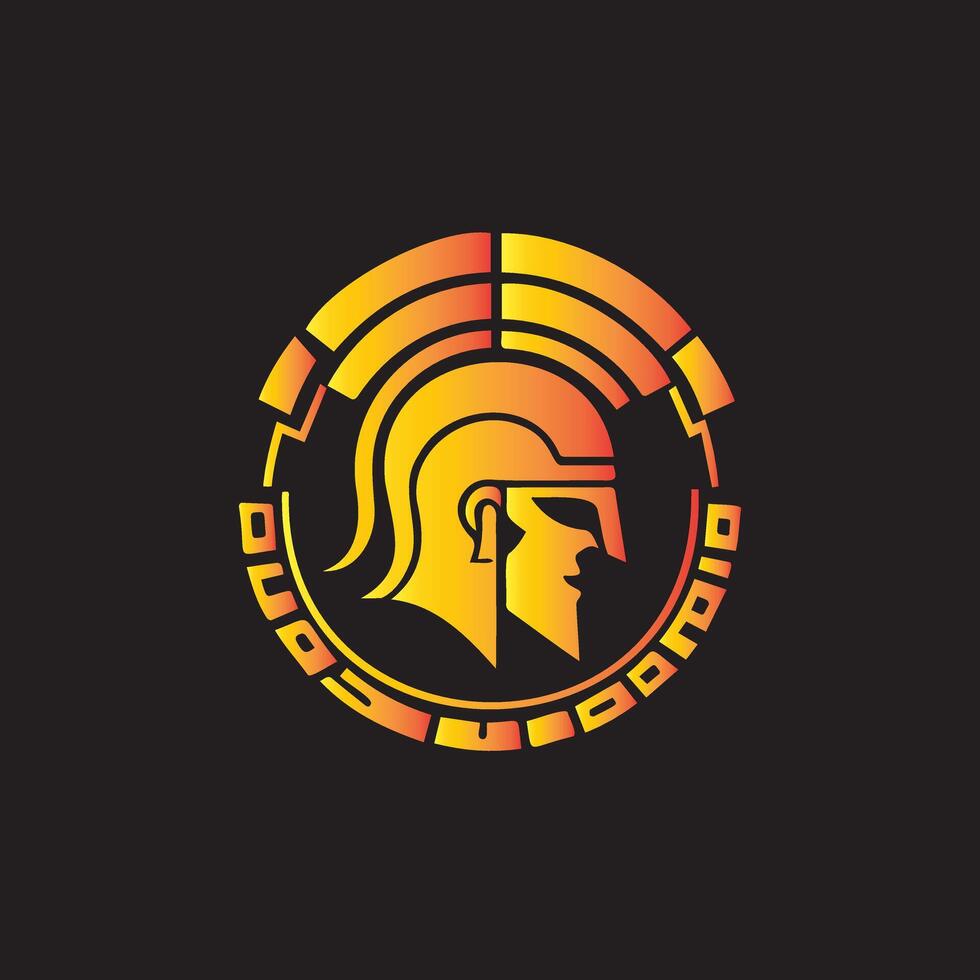The Radiating Orange Spartan Head Silhouetted Against a Bold Black Background, Symbolizing Strength and Adventure vector