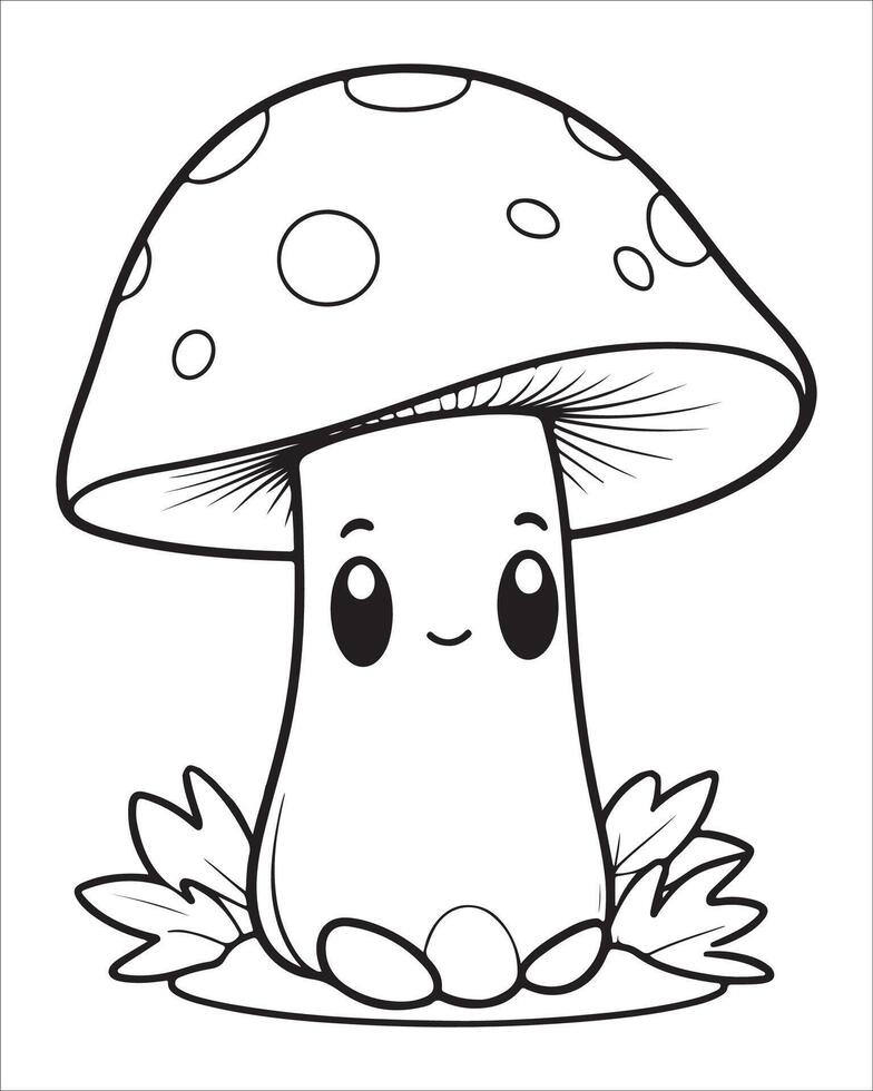 Mushroom coloring pages for kids, Mushroom illustration, Black and white vector