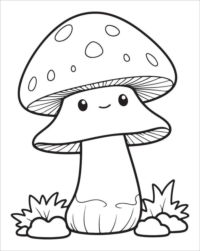Mushroom coloring pages for kids, Mushroom illustration, Black and white vector