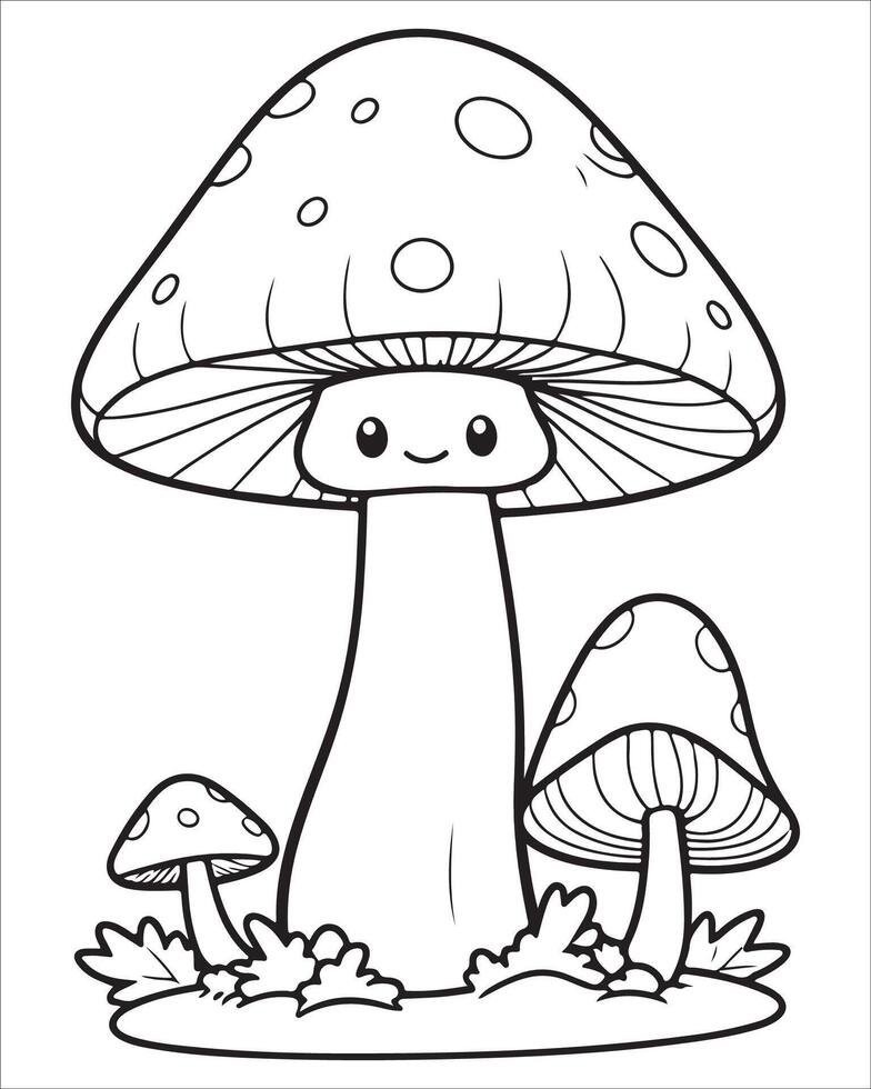 Mushroom coloring pages for kids, Mushroom illustration, Black and white vector