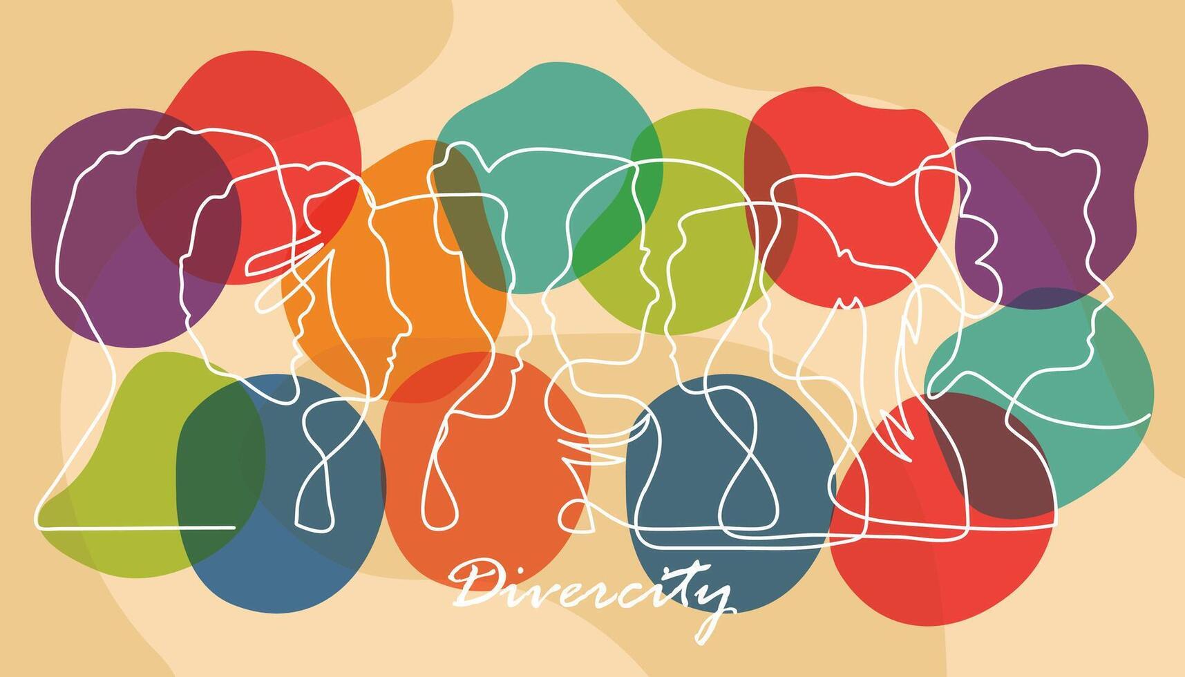 Hand drawn scribbles line different people with colorful background.Diversity background vector