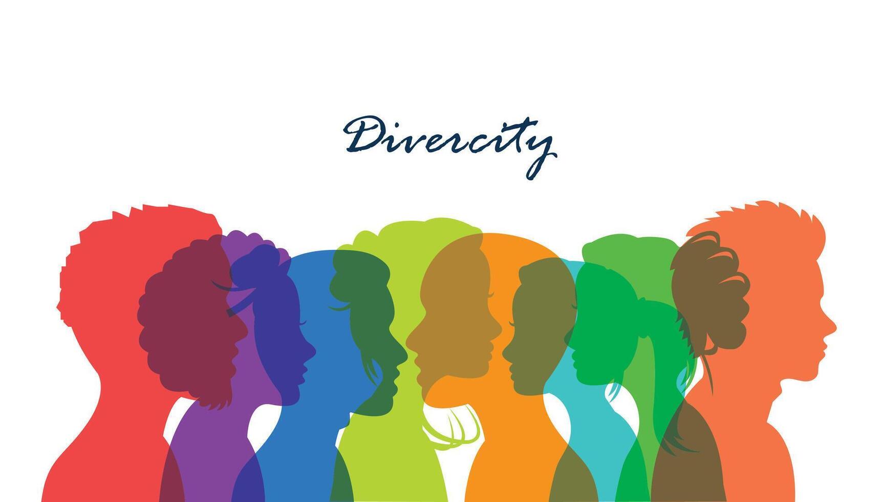 Group diversity silhouette ethnics people from the side. Community of colleagues or collaborator vector