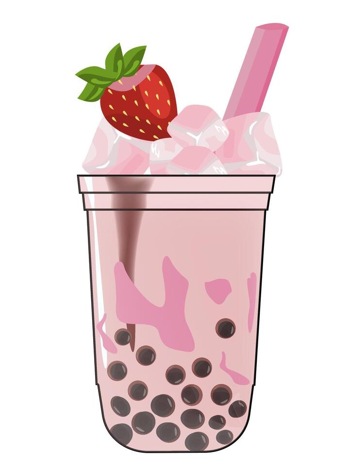 Bubble tea strawberry lemonade on cup with lid and straw vector