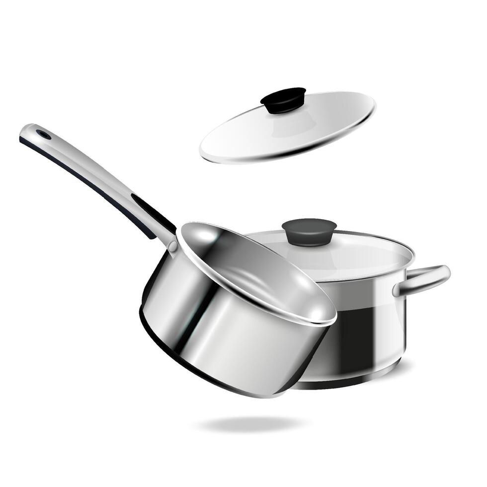 Stainless steel tableware highlighted on a white background. vector