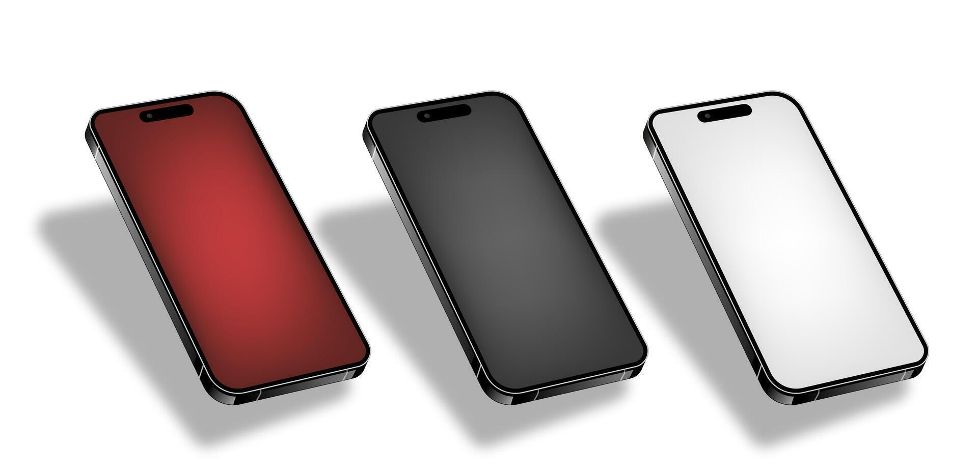 A set of smartphones in a projection view with a shadow. A template for the presentation of digital products vector