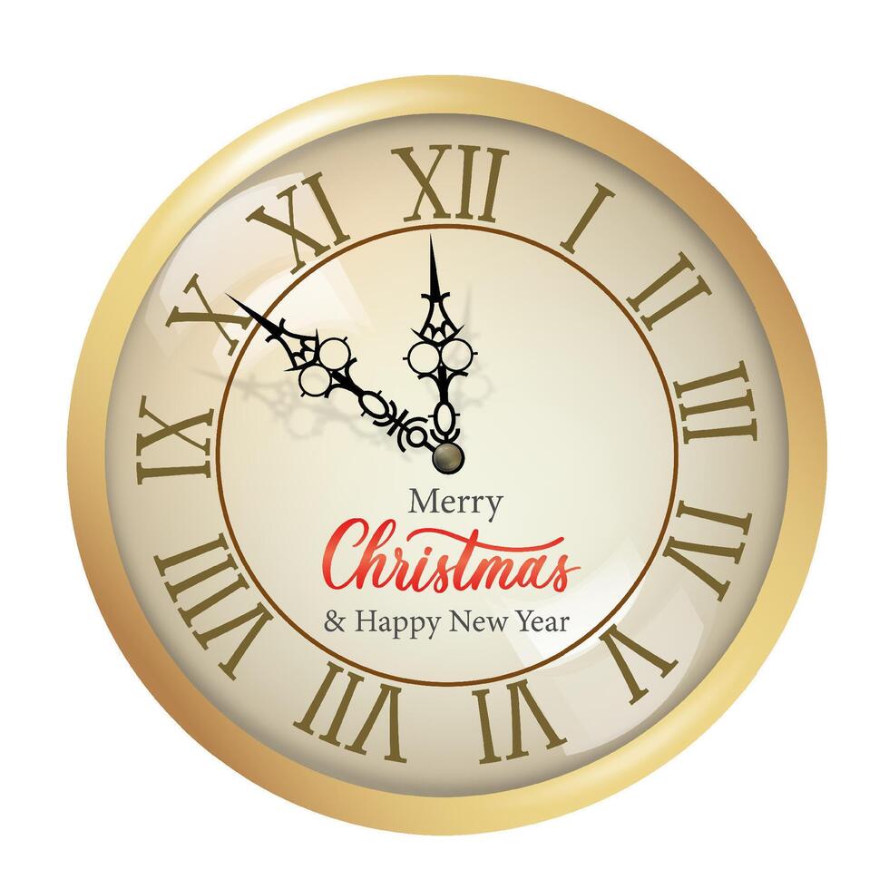 The watch is gold with Roman numerals. New Year and Christmas design. vector