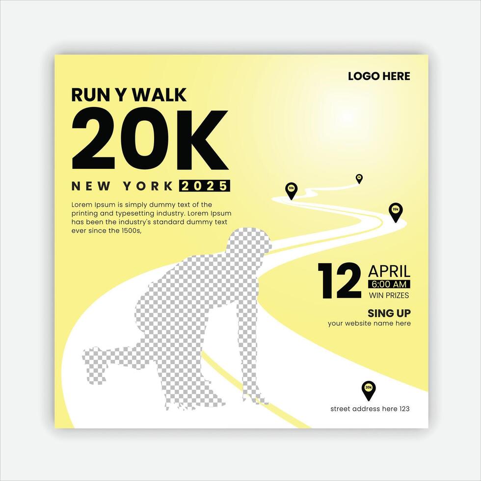 running competition and Sport run square social media design.Run fest posters set, vector