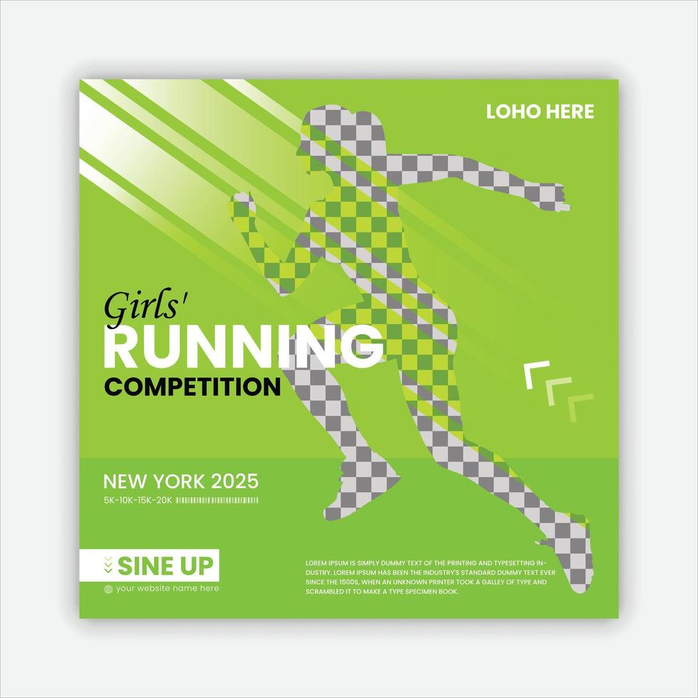 running competition and Sport run square social media design.Run fest posters set, vector