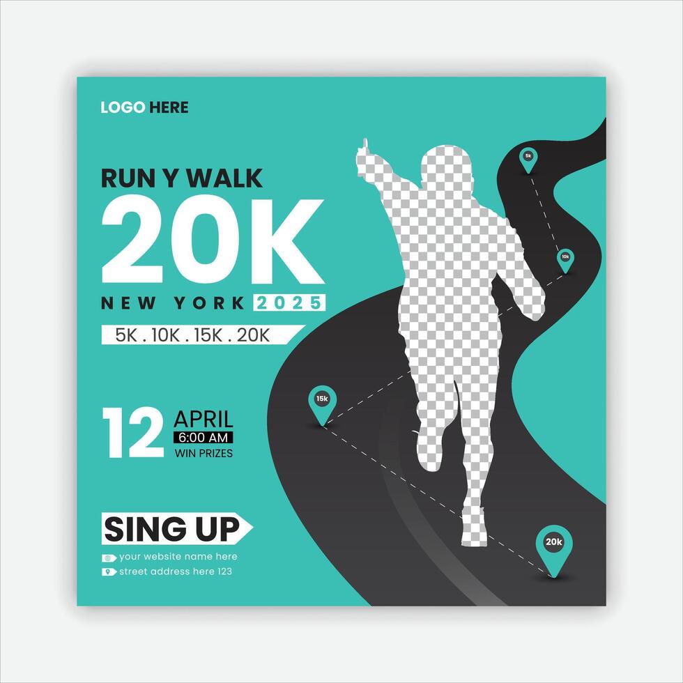 running competition and Sport run square social media design.Run fest posters set, vector