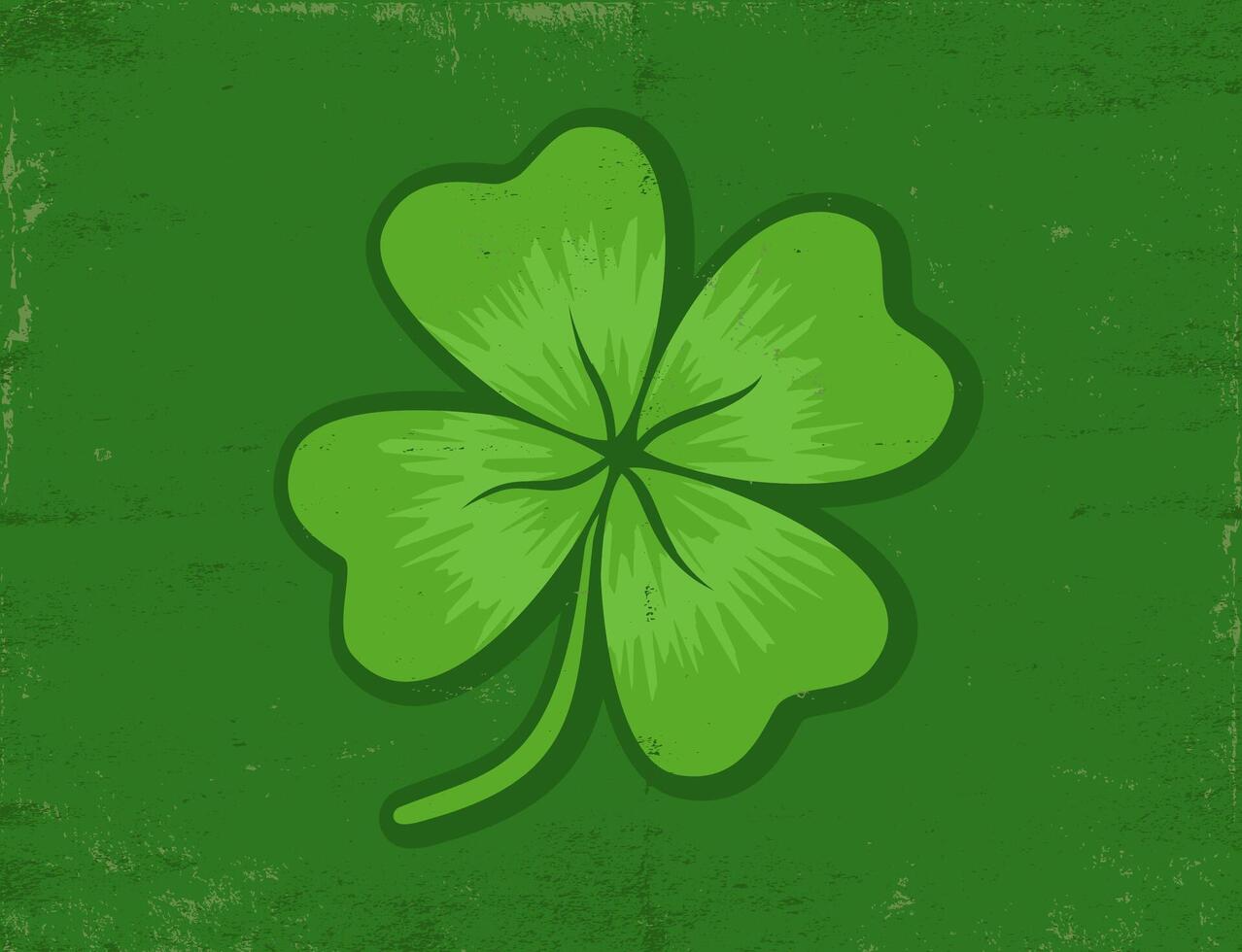 Vintage poster with four leaf clover for Patrick's day. Lucky clover on old dark green paper. vector