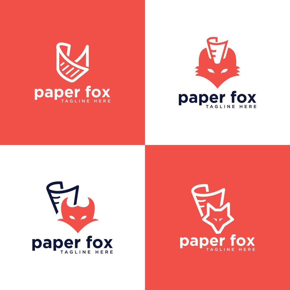 Paper Fox creative modern minimal logo design collection set template vector