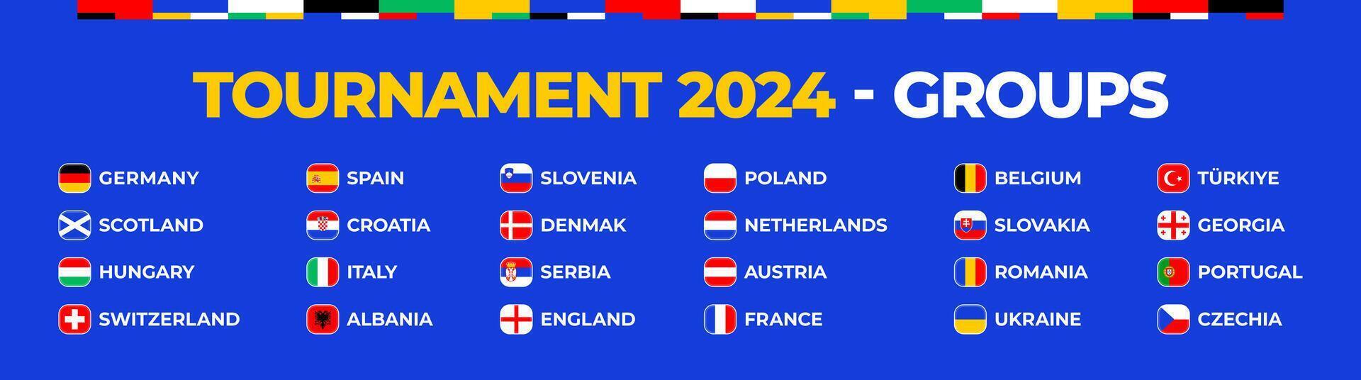Football 2024 flag set. Collection All countries participating in the Football Championship 2024. National football teams vector
