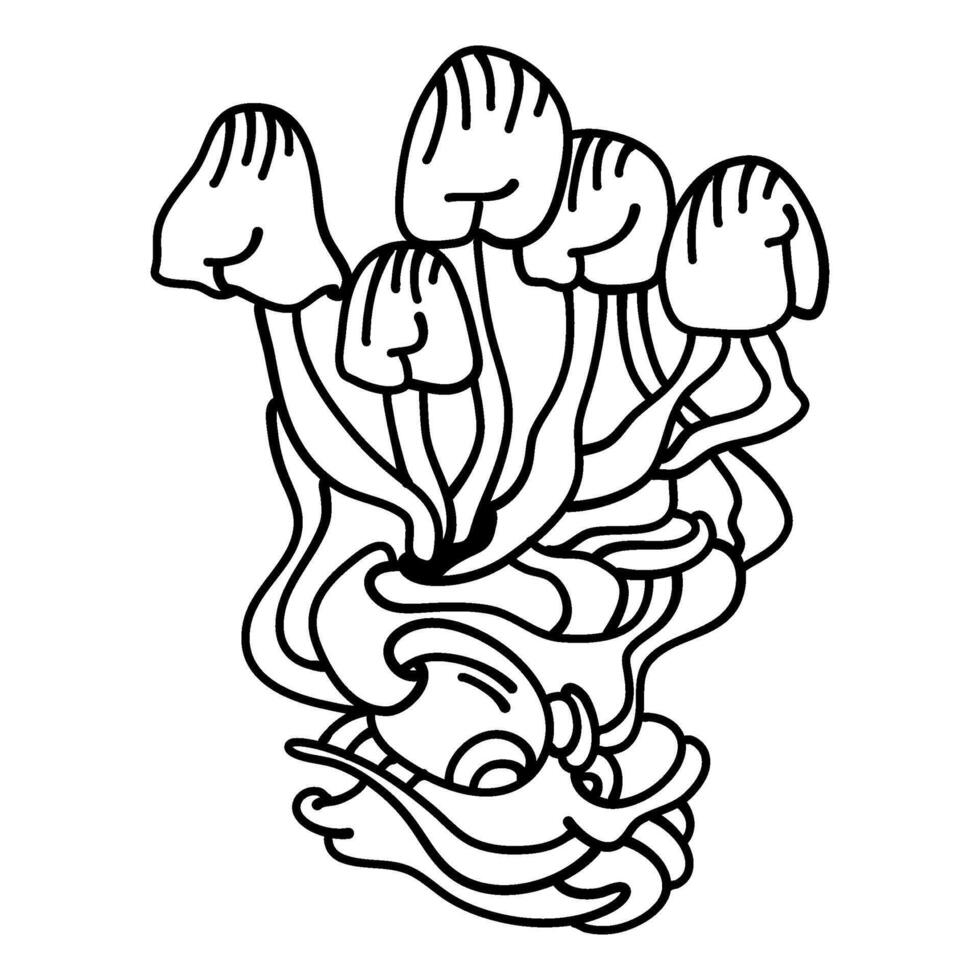 el enigmático seta bosquejo caracteristicas un seta con un misterioso facial expresión, atractivo interpretación y contemplación. Perfecto para ilustraciones, Arte huellas dactilares y hogar decoración. vector