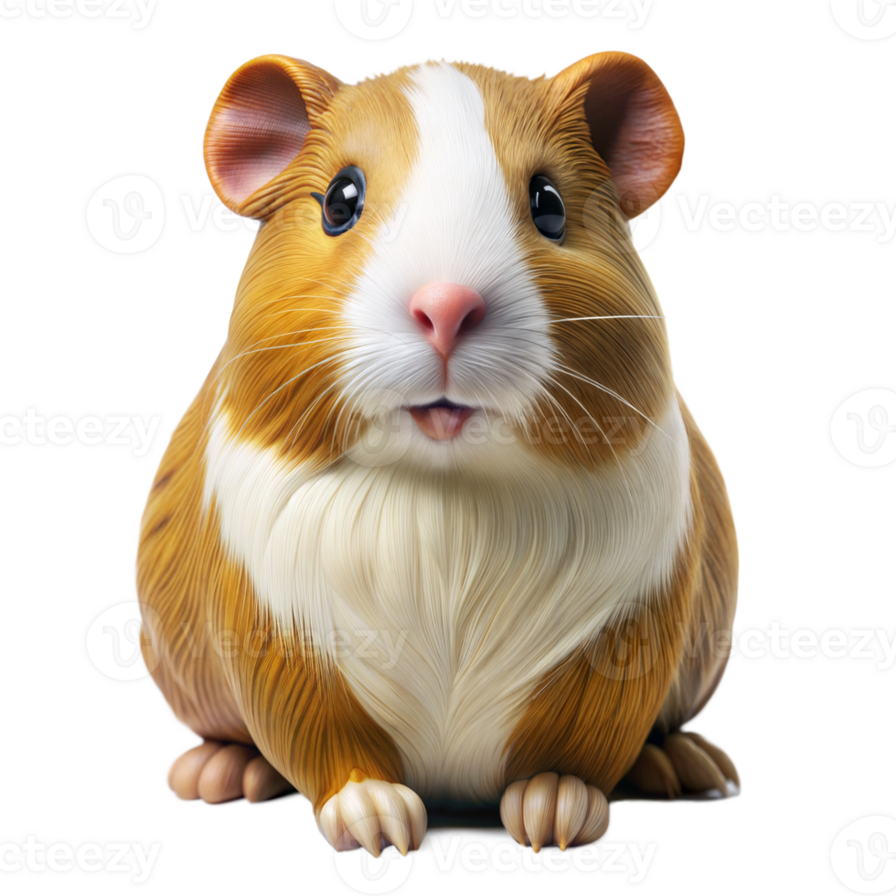 Cute guinea pig with brown and white fur on a transparent background png