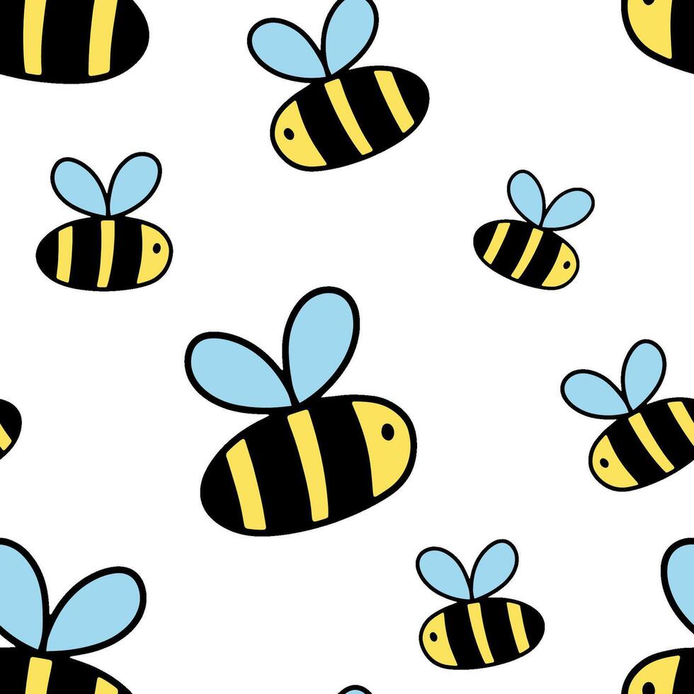 Seamless simple pattern with cute bee. Watercolor background with funny honeybee or bumblebee on white vector