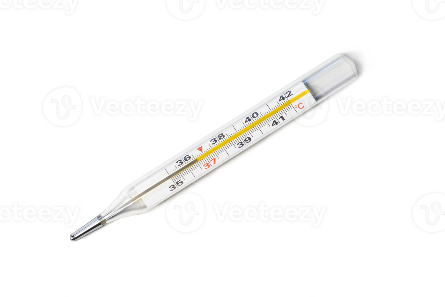 Mercury-in-glass thermometer with temperature mark 36,6 C isolated on transparant background png
