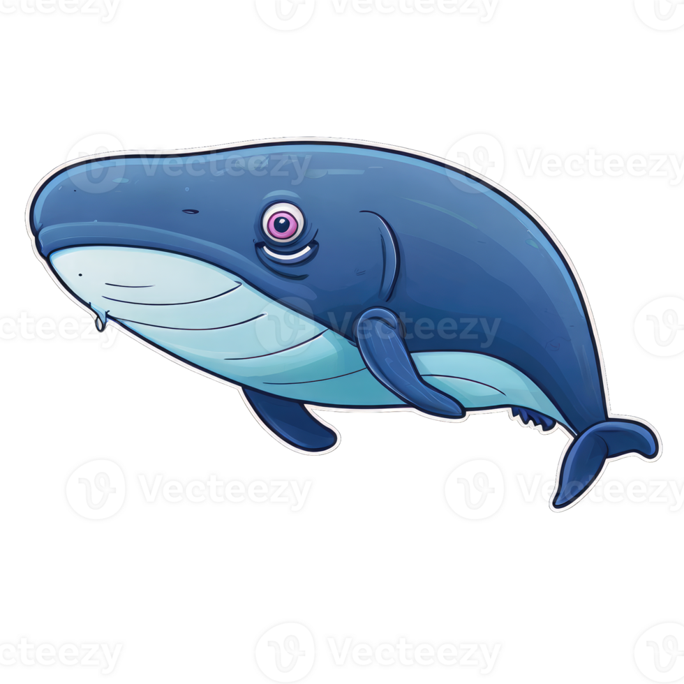 A cartoon whale. The whale is swimming in the ocean png