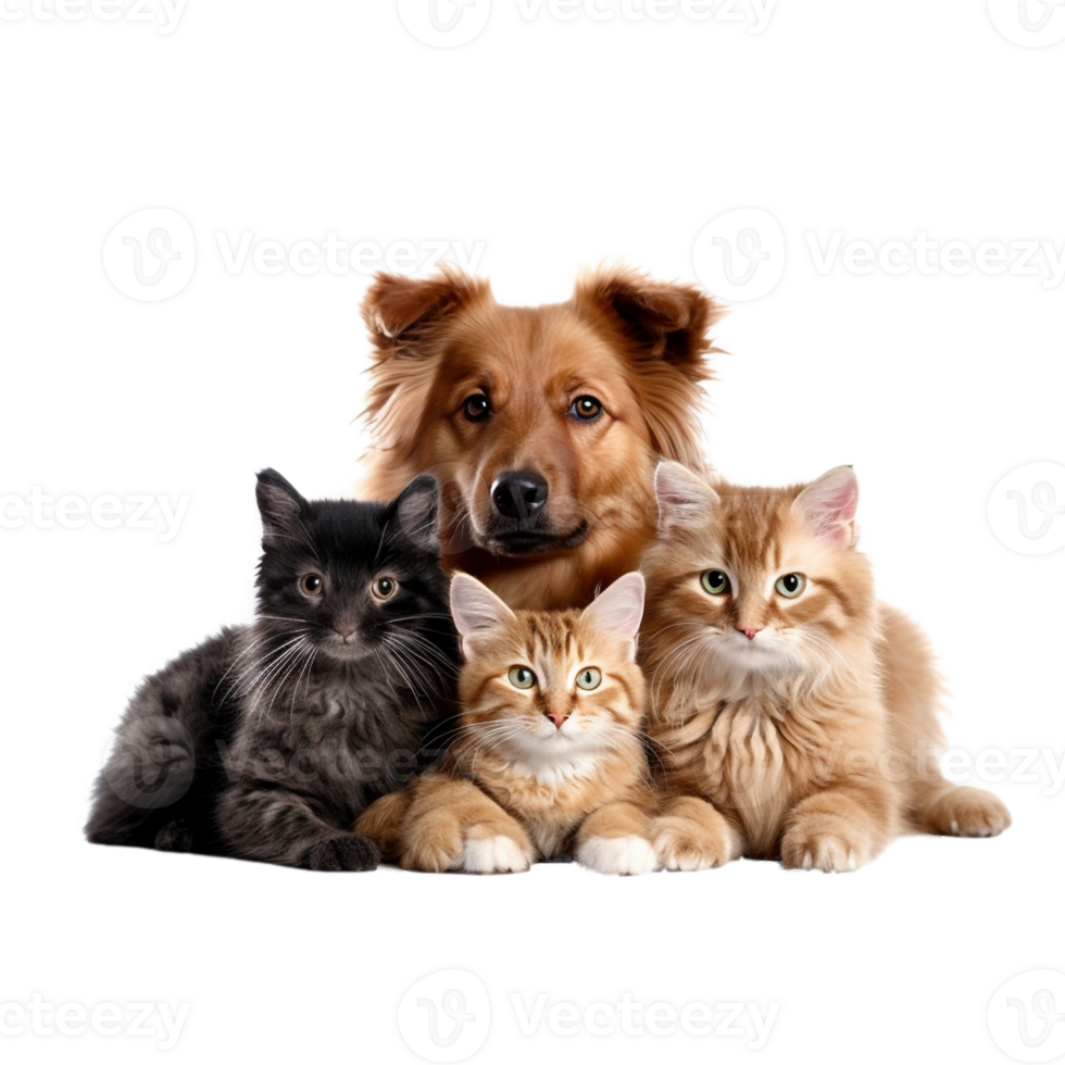 Cats and dog friends isolated on transparent background png