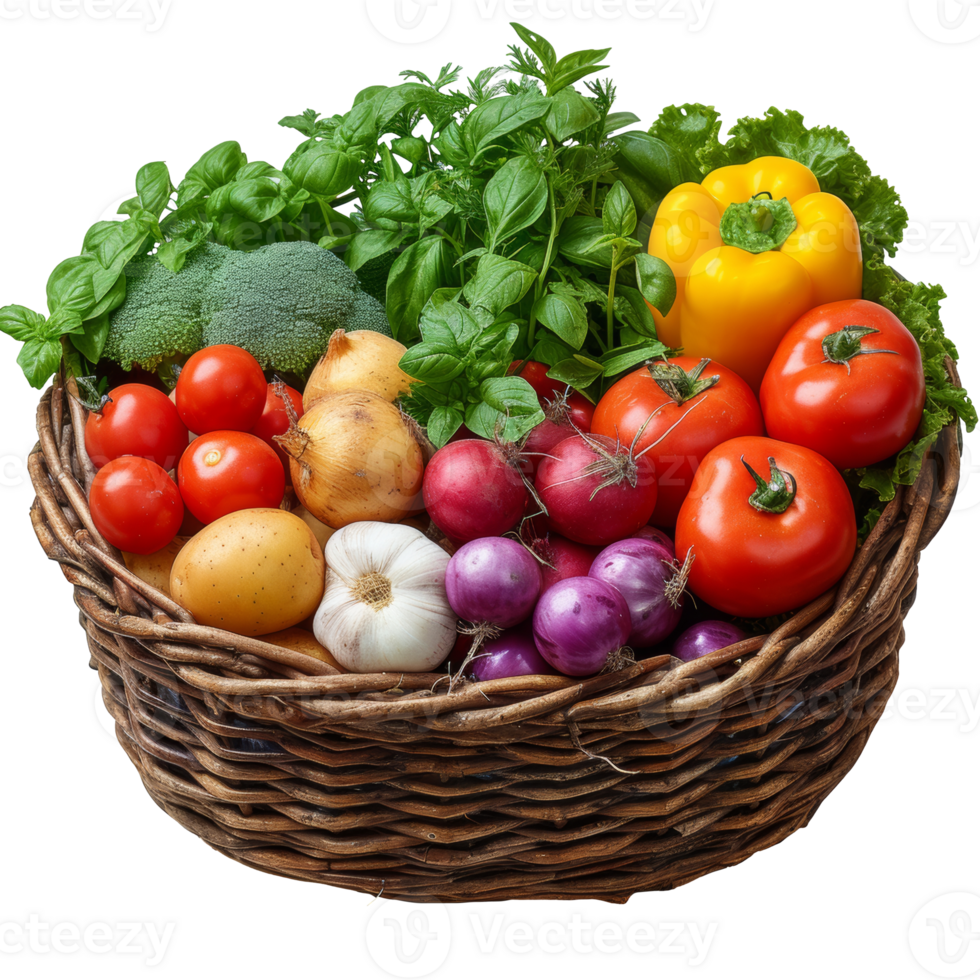Bountiful Harvest A Wicker Basket Overflowing With Fresh Vegetables png
