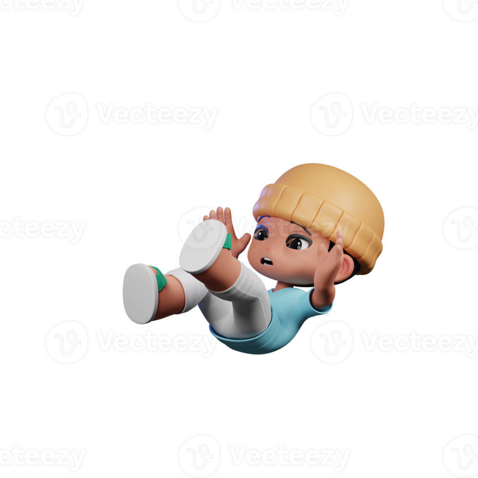 3d Cartoon Character with a Blue Shirt and White Pants Falling Pose png